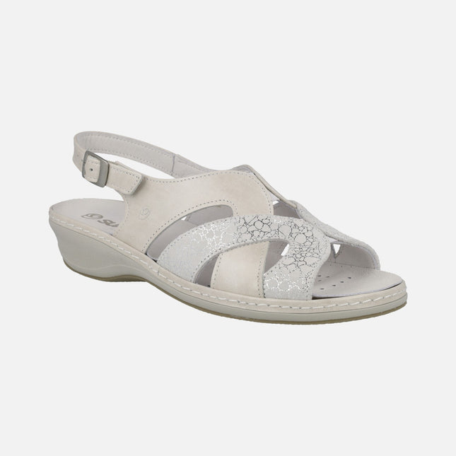 White combined leather sandals with heel buckle strip