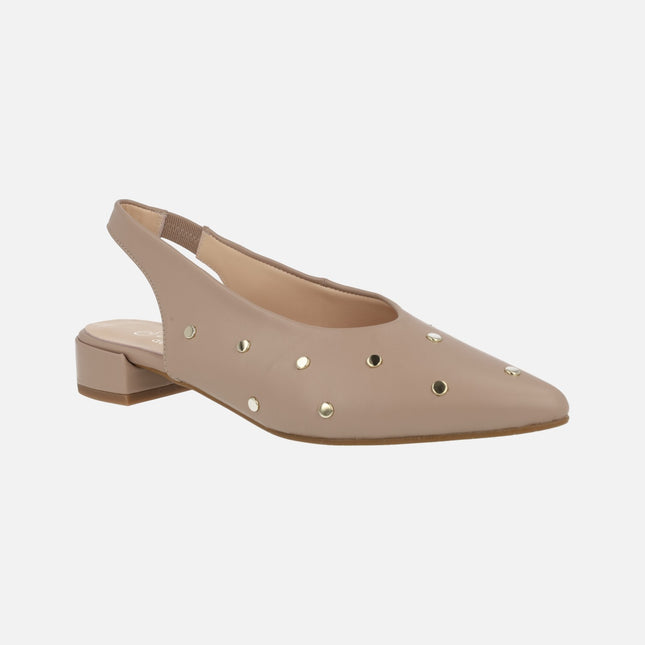 Open heeled leather ballerinas with studs