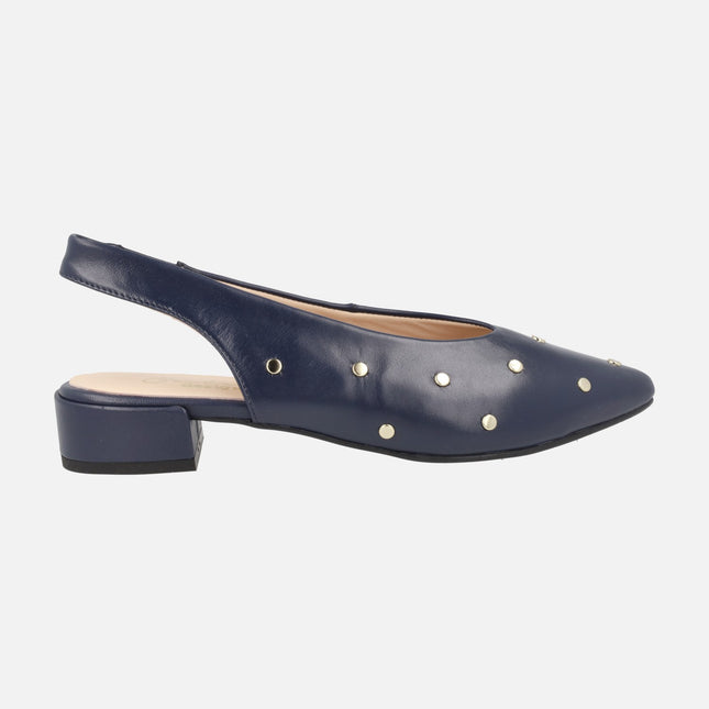 Open heeled leather ballerinas with studs