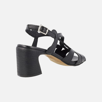 Leather sandals with different finishes and heels of 7 cms