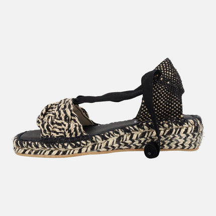Black and beige combination espadrilles with laces