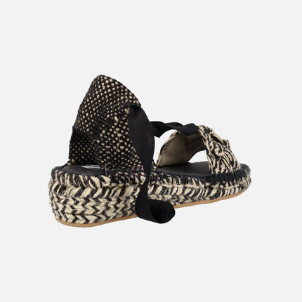 Black and beige combination espadrilles with laces