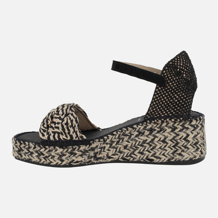Raffia espadrilles in beige and Black combination with ankle bracelet