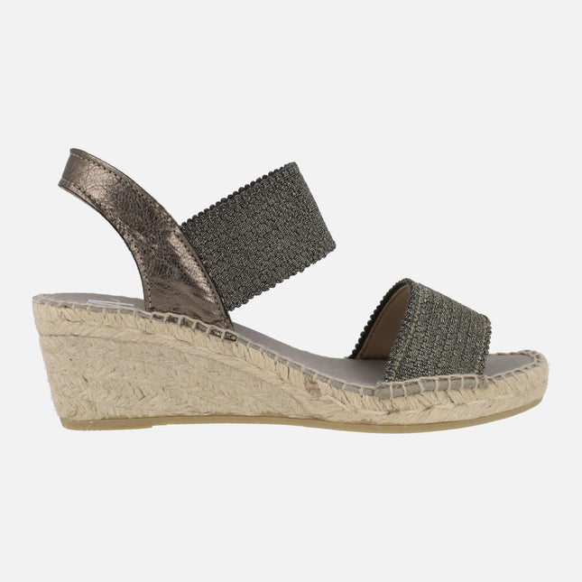 Leather and fabric espadrilles with medium jute wedge