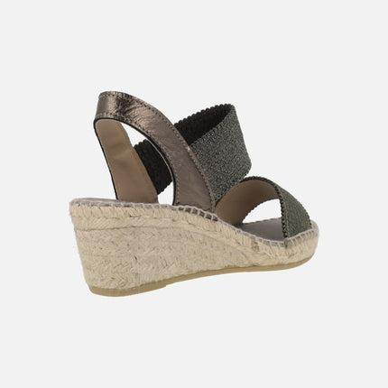 Leather and fabric espadrilles with medium jute wedge