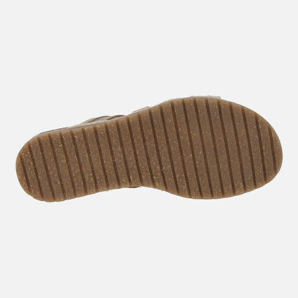 Sandalias planas Interbios en combinado de tiras en teja y tostado