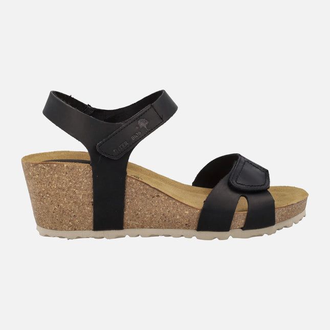 Black leather sandals with velcros closure