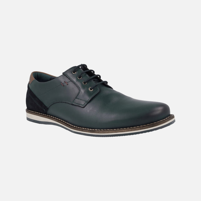 Casual style laced shoes in navy blue leather