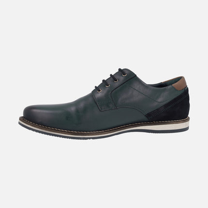 Casual style laced shoes in navy blue leather