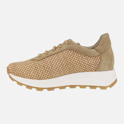 Lace -up Sneakers in Raffia and Suede combi