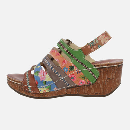 Stripped sandals with buckles and wedge Dino 0523