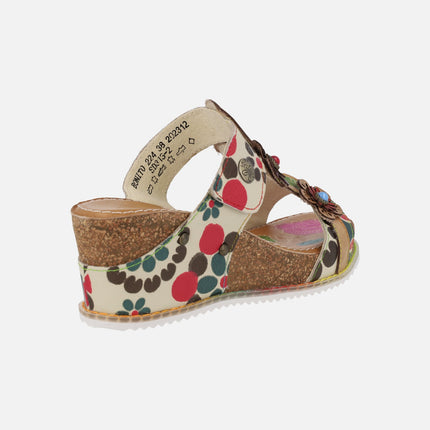 Leather sandals with flowers detail Bonito 224 beige