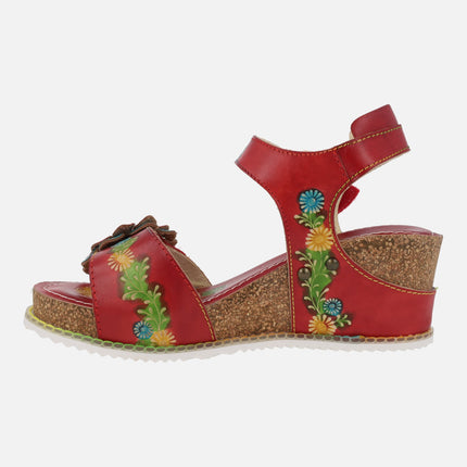 Sandalias en combinado rojo con cuña y plataforma de corcho Bonito 03