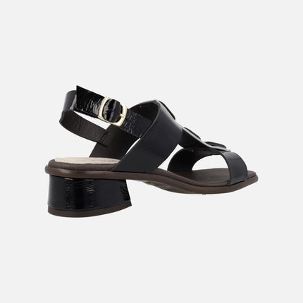 Black Patent leather sandals with square buttons ornament