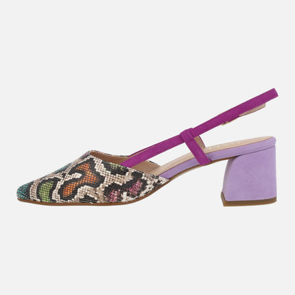 Open heel pumps in multicolor animal print 