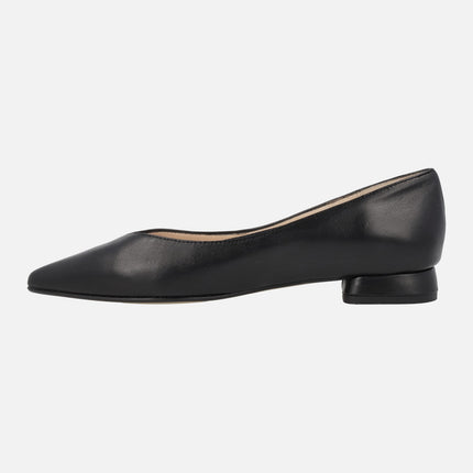 Black leather flats with sharped toe