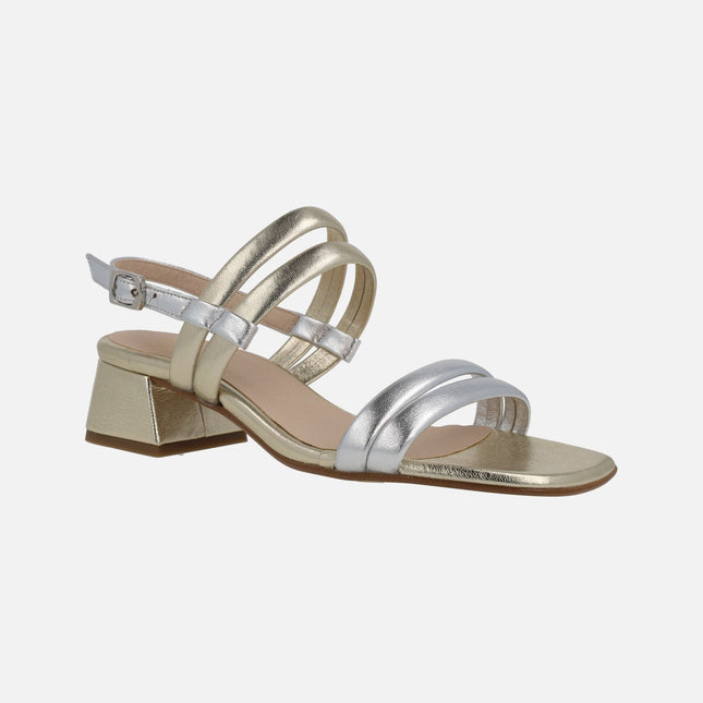 Metallic leather sandals in combined gold and silver