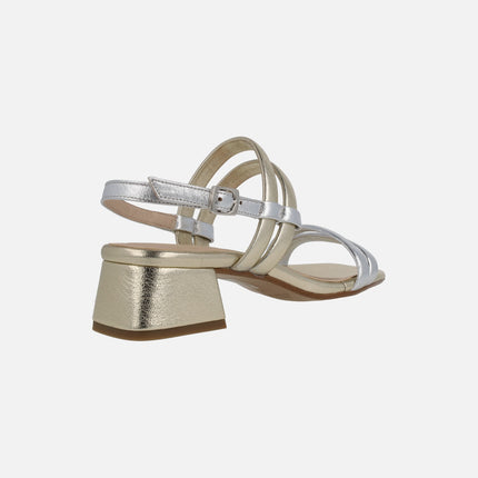 Metallic leather sandals in combined gold and silver