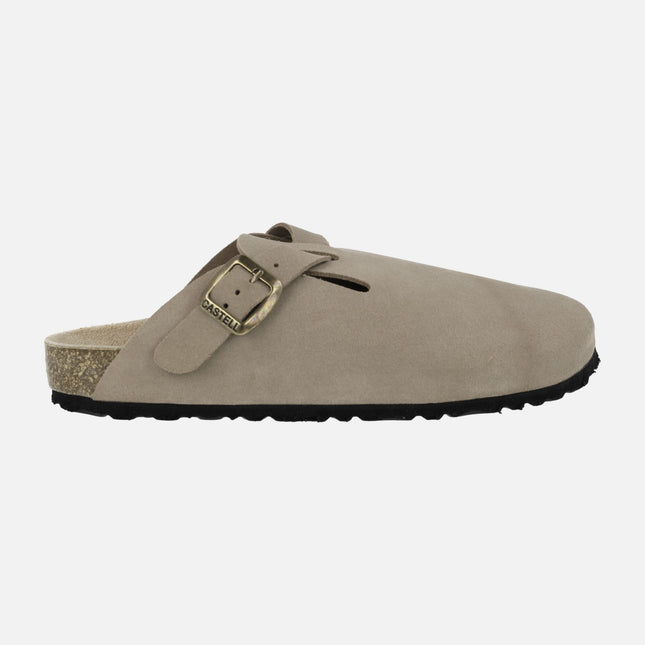 Taupe suede bio style clogs for Men by Castell