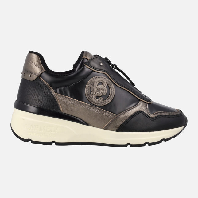 Zapatos deportivos multimaterial con cremallera central para mujer