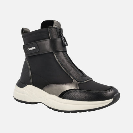 Multi material sport Ankle Boots with front zipper