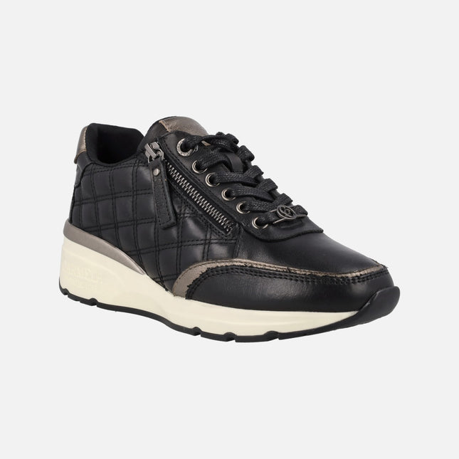 Padded leather black sneakers with laces and zipper