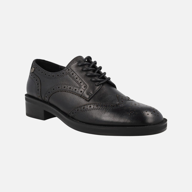 Zapatos blucher para la vega en piel negra con picados