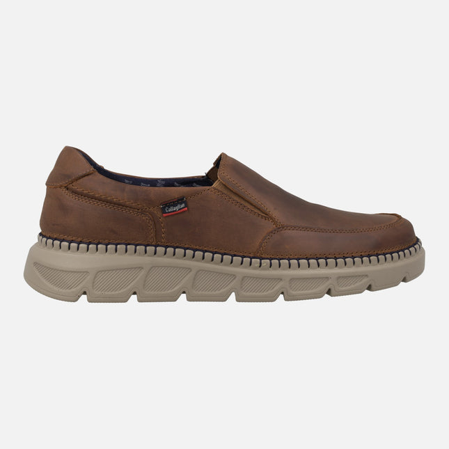 Men's Moccasins in Brown Greased Leather