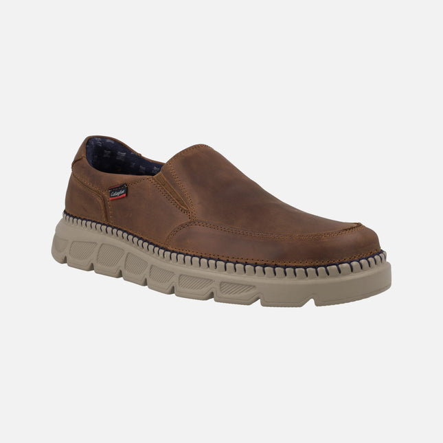 Men's Moccasins in Brown Greased Leather