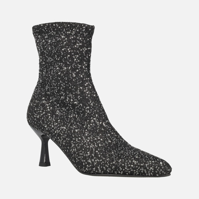 Zen heeled booties with sequins fabric and Eco dry membrane