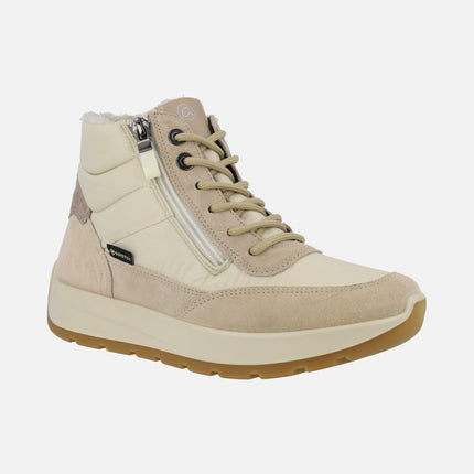 Botines multi material en combinado beige con membrana Gore-tex