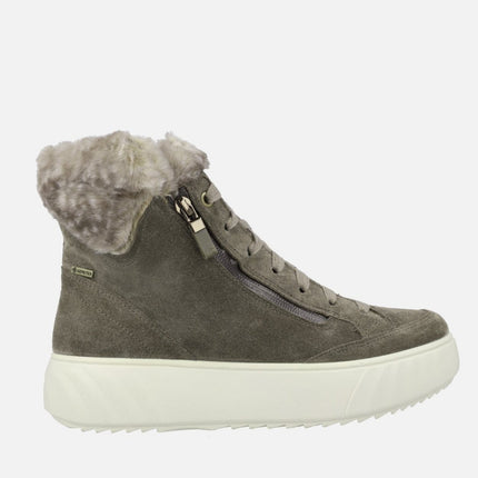 Botines Gore-tex de cordones con cremallera y plataforma en serraje taupe