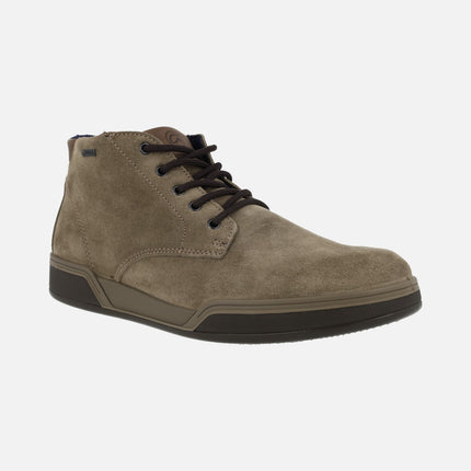 Men's laced booties in taupe suede with gore-tex membrane