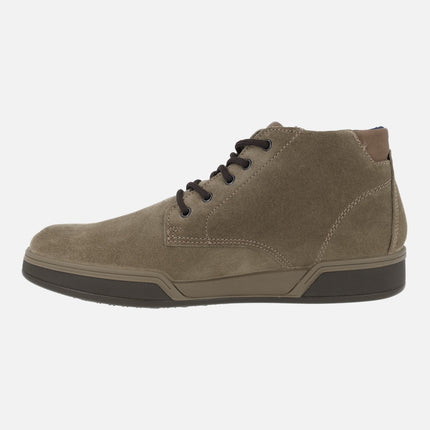 Men's laced booties in taupe suede with gore-tex membrane