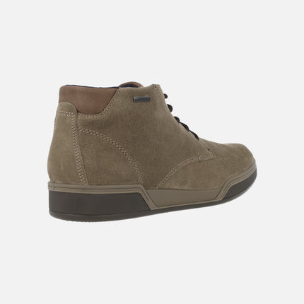 Men's laced booties in taupe suede with gore-tex membrane