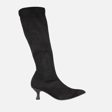 Yantai heeled boots in elastic fabric suede effect