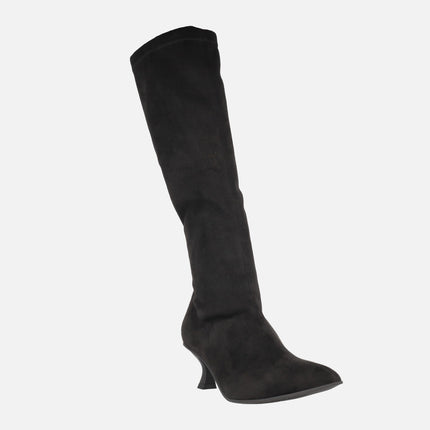 Yantai heeled boots in elastic fabric suede effect