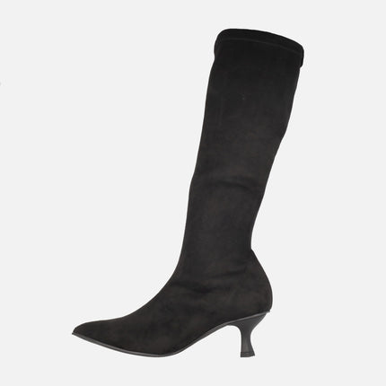 Yantai heeled boots in elastic fabric suede effect