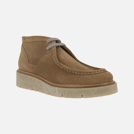 Wallabee -style laced suede leather booties