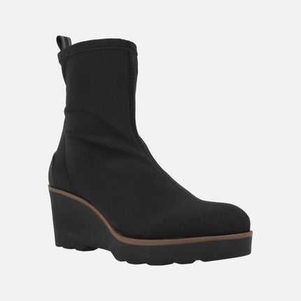 Elastic fabric wedged boots in Black Hita