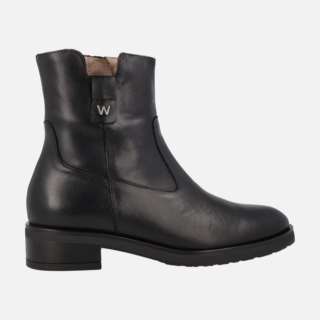 Samantha Black Leather Ankle Boots by Wonders