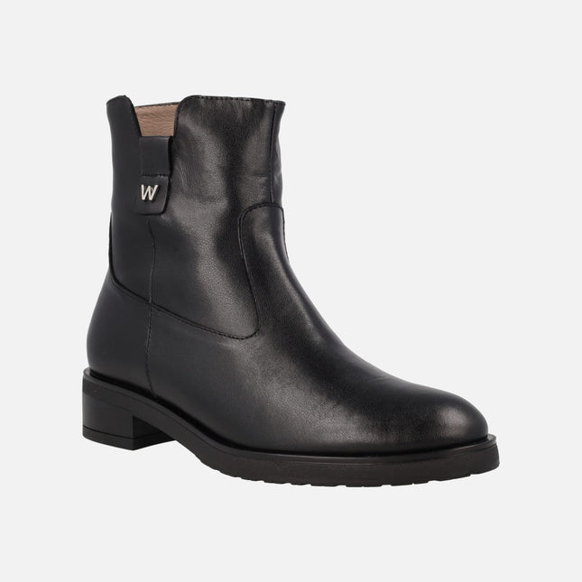 Samantha Black Leather Ankle Boots by Wonders