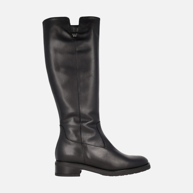 Wonders Black leather high boots with metal logo