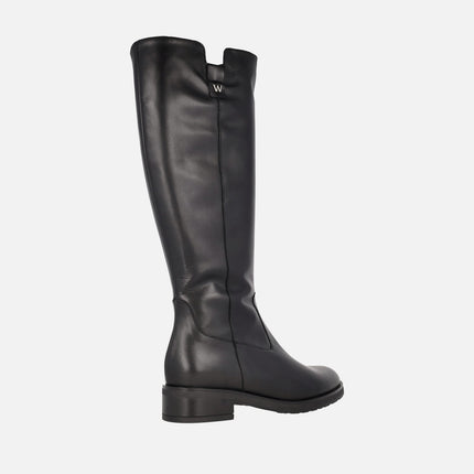 Wonders Black leather high boots with metal logo