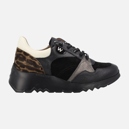 Multimaterial sneakers with leopard heel Wonders flash