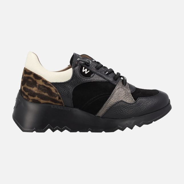 Multimaterial sneakers with leopard heel Wonders flash