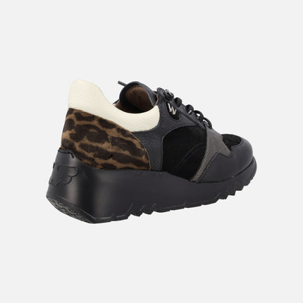 Multimaterial sneakers with leopard heel Wonders flash