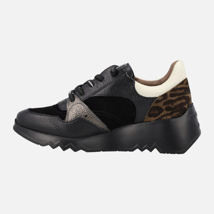 Multimaterial sneakers with leopard heel Wonders flash