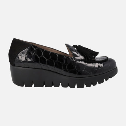 Wonders Simone black printed patent leather with tassels