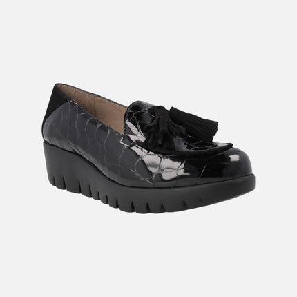 Wonders Simone black printed patent leather with tassels